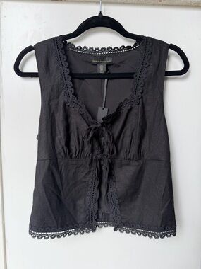NWT House of Harlow 1960 Black Lace-Trim Tie-Front Camisole